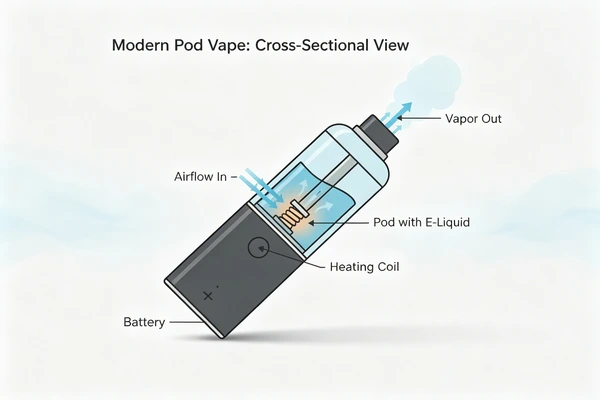 Aufladbare Vape Funktionsweise mit Akku und Mesh Coil