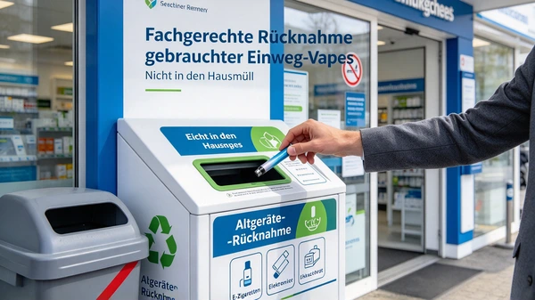 Kostenlose Rücknahme und fachgerechte Entsorgung gebrauchter Einweg-E-Zigaretten in Deutschland